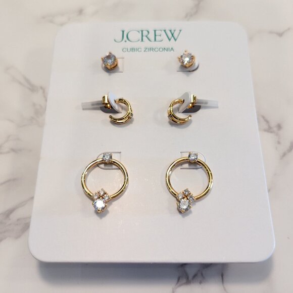 J.Crew Round Cubic Zirconia Earrings Set-of-Three - Picture 6 of 6